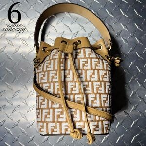Fendi Mini Mon Tesor FF Canvas Bucket Bag in Camel